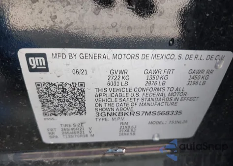 2021 Chevrolet Blazer Awd Rs z USA, uszkodzony, nr VIN 3GNKBKRS7MS568335